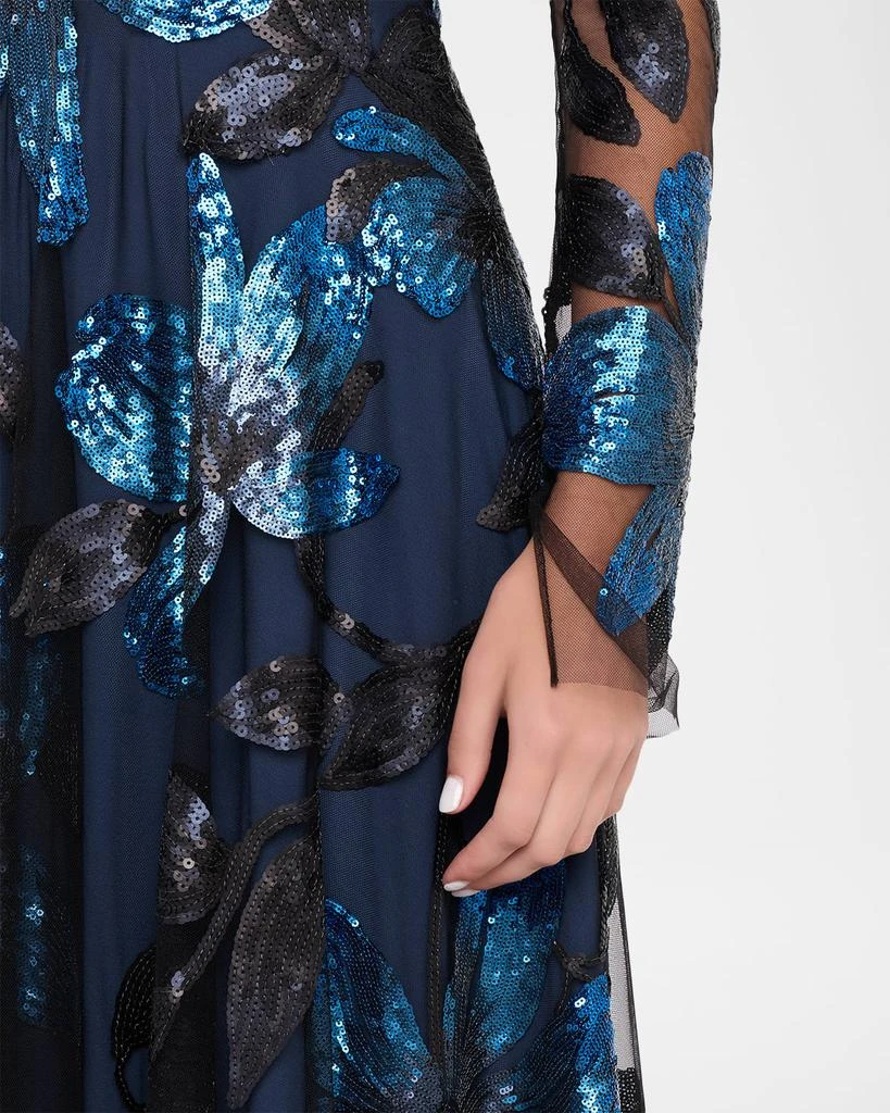 Naeem Khan Long-Sleeve Sequin Floral Embroidered Gown 5