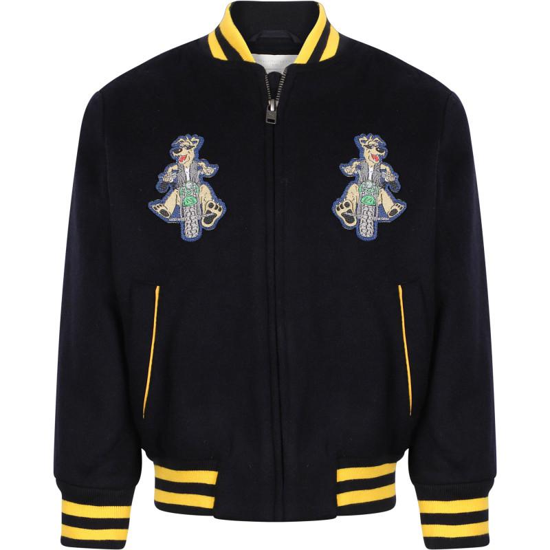 Stella McCartney Doggy rider logo varsity jacket in black