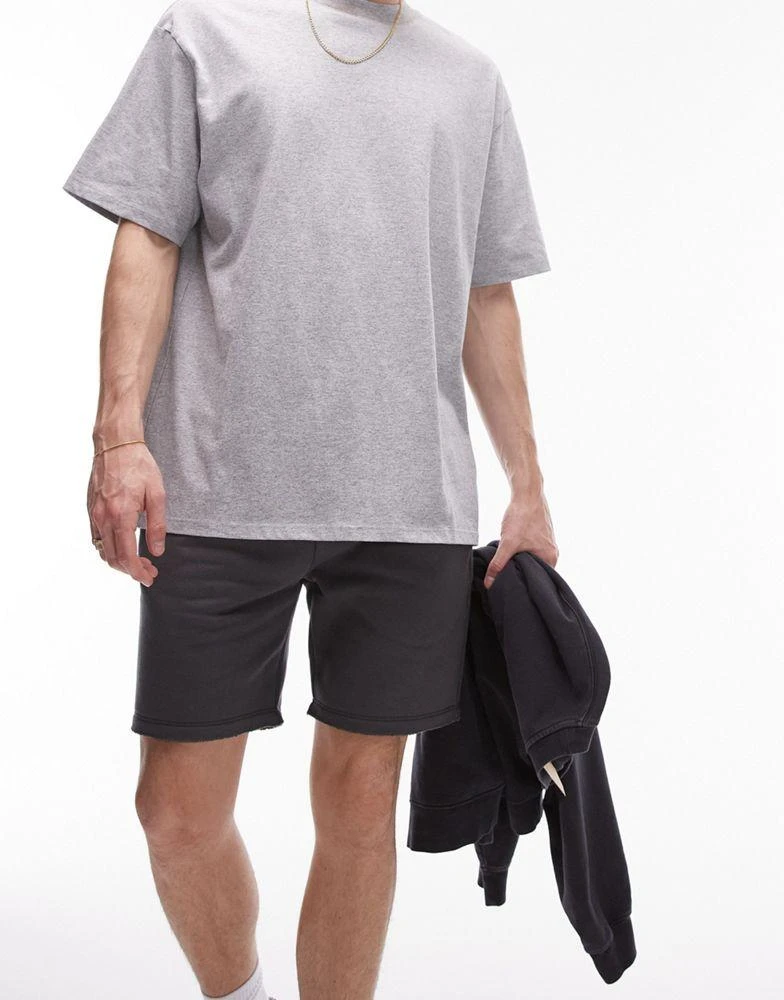 Topman Topman classic fit jersey short with raw hem in charcoal 5