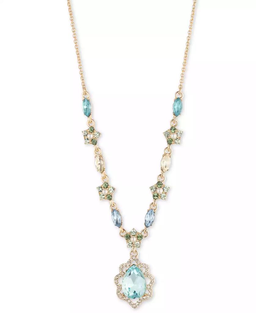MARCHESA Gold-Tone Blue Multi Stone Lariat Necklace, 16" + 3" extender
