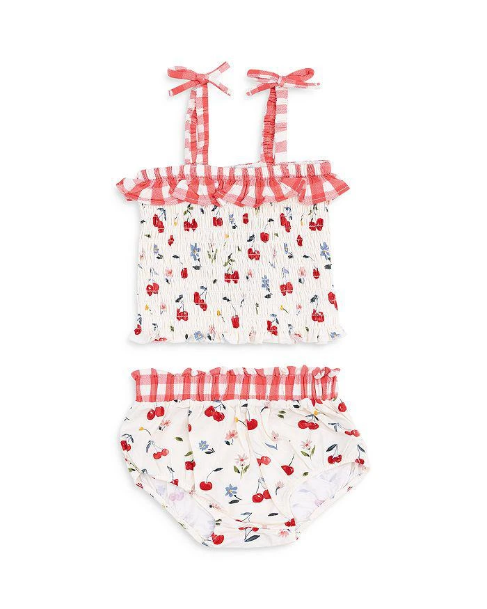 Angel Dear Girls' Watercolor Cherries Gingham Smocked Ruffle Top & Bloomer Set - Baby 2