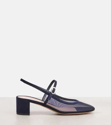 Gianvito Rossi Francoise 45 suede-trimmed slingback pumps 4