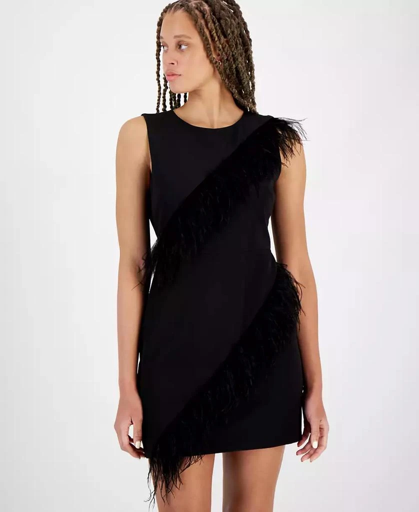Sam Edelman Women's Asymmetric-Feather-Trim Sheath Dress 4