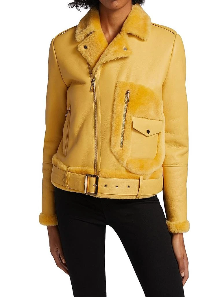 The Fur Salon Shearling-Trimmed Leather Moto Jacket 3