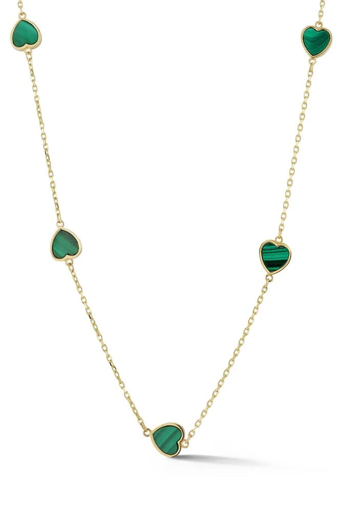 Ember Fine Jewelry 14K Gold Malachite Heart Station Necklace