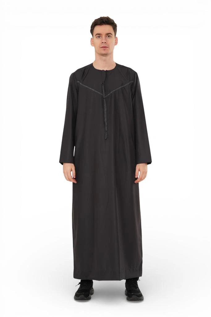 Arabic Thobes Men
s Ramadan Eid Charcoal Black Moroccan Jubba Robe Djellaba Thobe - TT-008