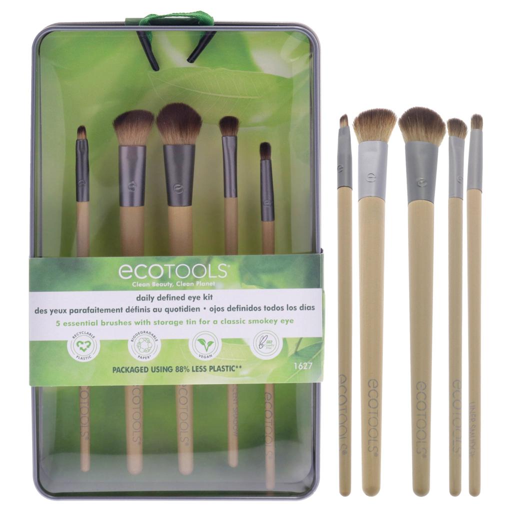 EcoTools Daily Defined Eye Brush Kit by for Women - 5 Pc Large Shadow Brush, Angled Crease Brush, Accent Shadow Brush, Detail Liner Brush, Liner Smudge Brush