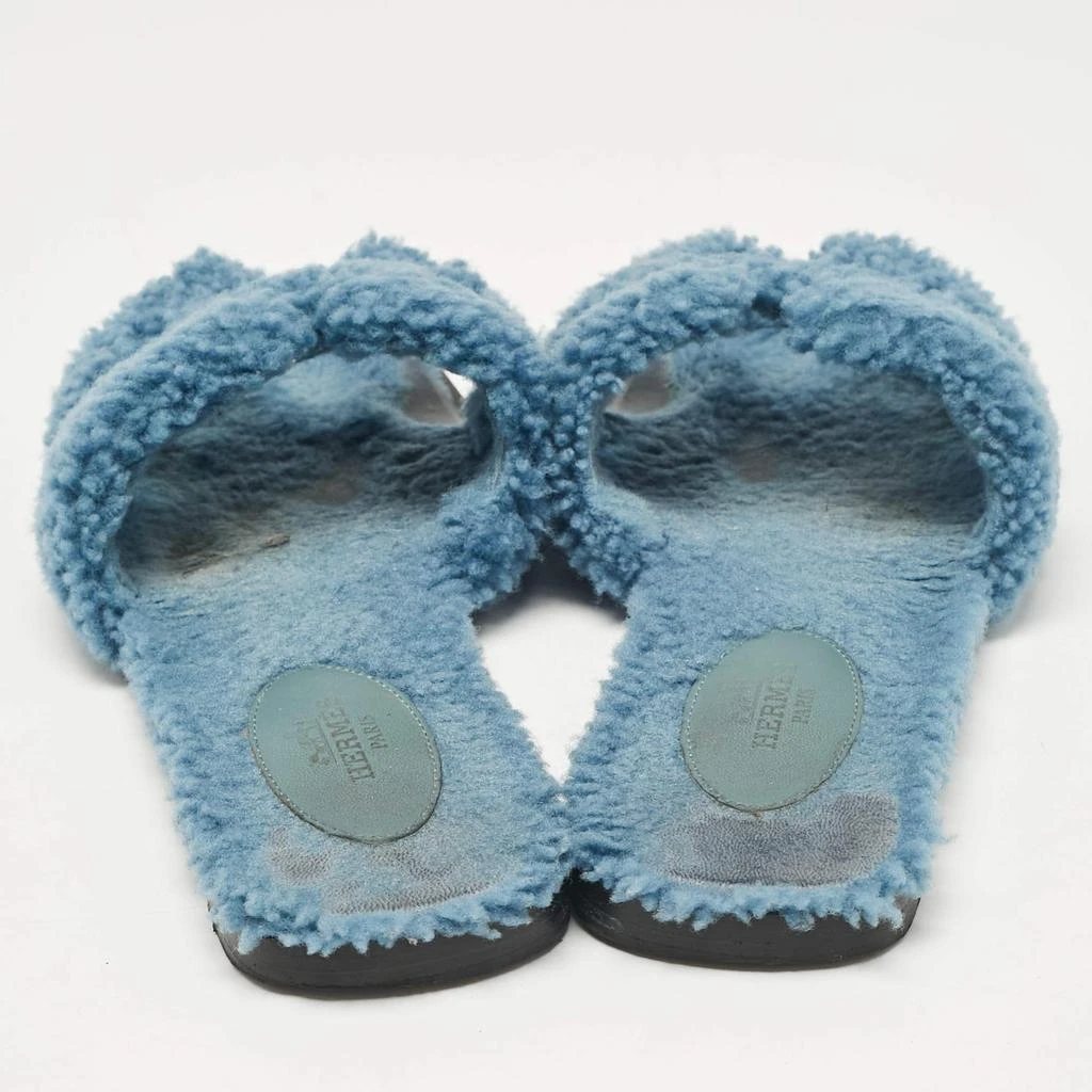 Hermes Hermes Blue Shearling Fur Oran Flat Slides Size 37 6