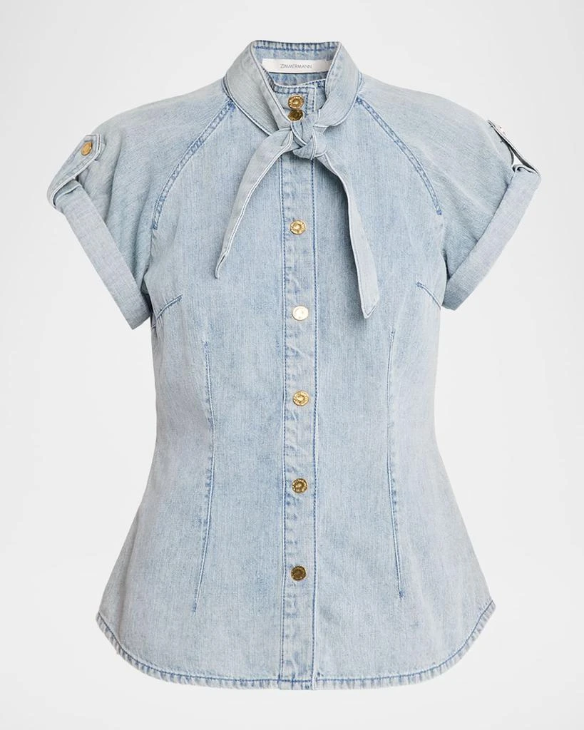 Zimmermann Denim Tie-Neck Top