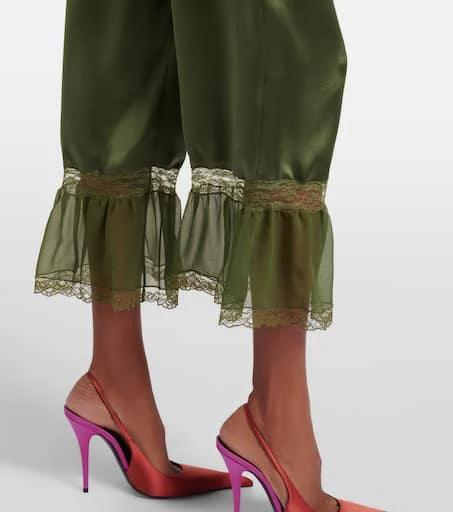Yves Saint Laurent Lace-trimmed silk satin straight pants 5