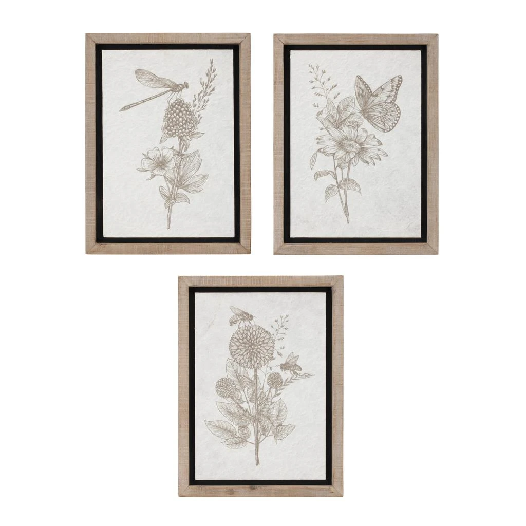 Melrose International Framed Floral Insect Print (Set of 3) - Beige, White