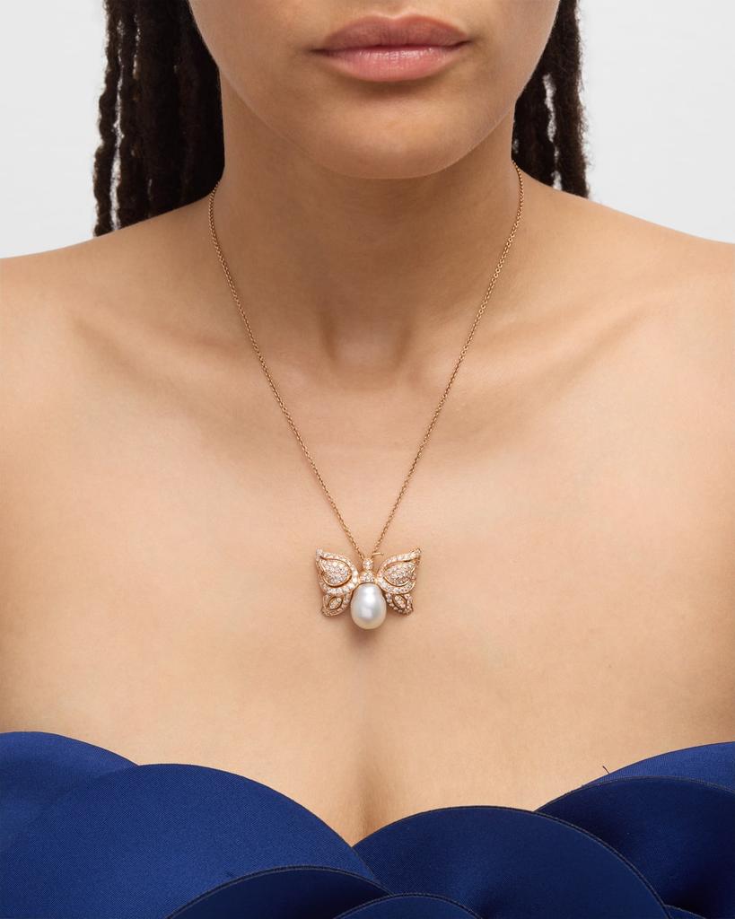 Piranesi 18K Rose Gold White South Sea Pearl and Diamond Butterfly Pendant Necklace