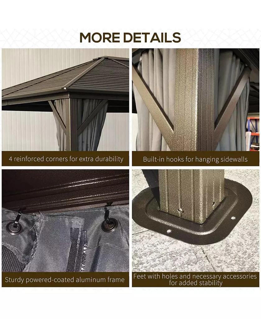 Outsunny 10
x12
Hardtop Gazebo, Mesh, Curtains, Steel Slat Canopy, Dark 6