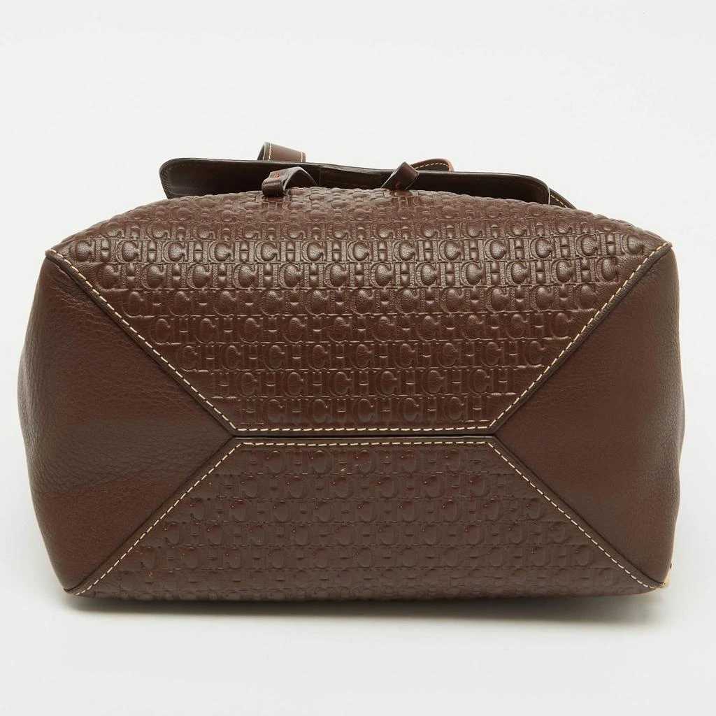 CH Carolina Herrera CH Carolina Herrera Brown Monogram Embossed Leather Flap Backpack 6