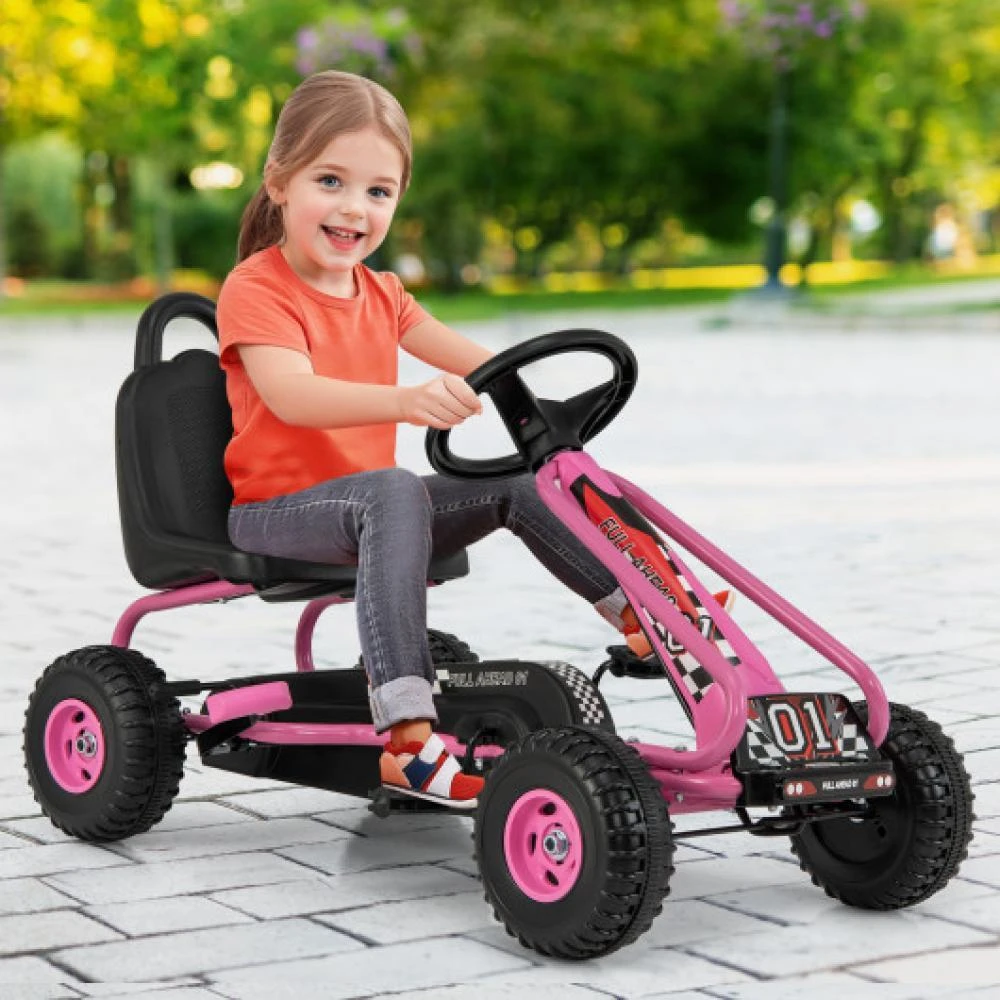 Hivvago 4 Wheel Pedal Powered Ride On with Adjustable Seat-Blue 8