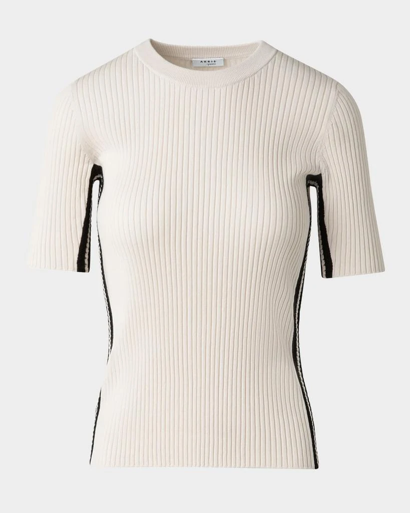 Akris Crochet Stripe Rib Knit Short Sleeve Sweater 1