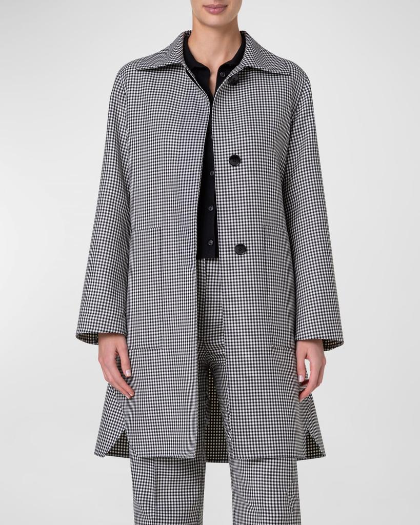 Akris Vito Short Wool Belted Vichy Coat