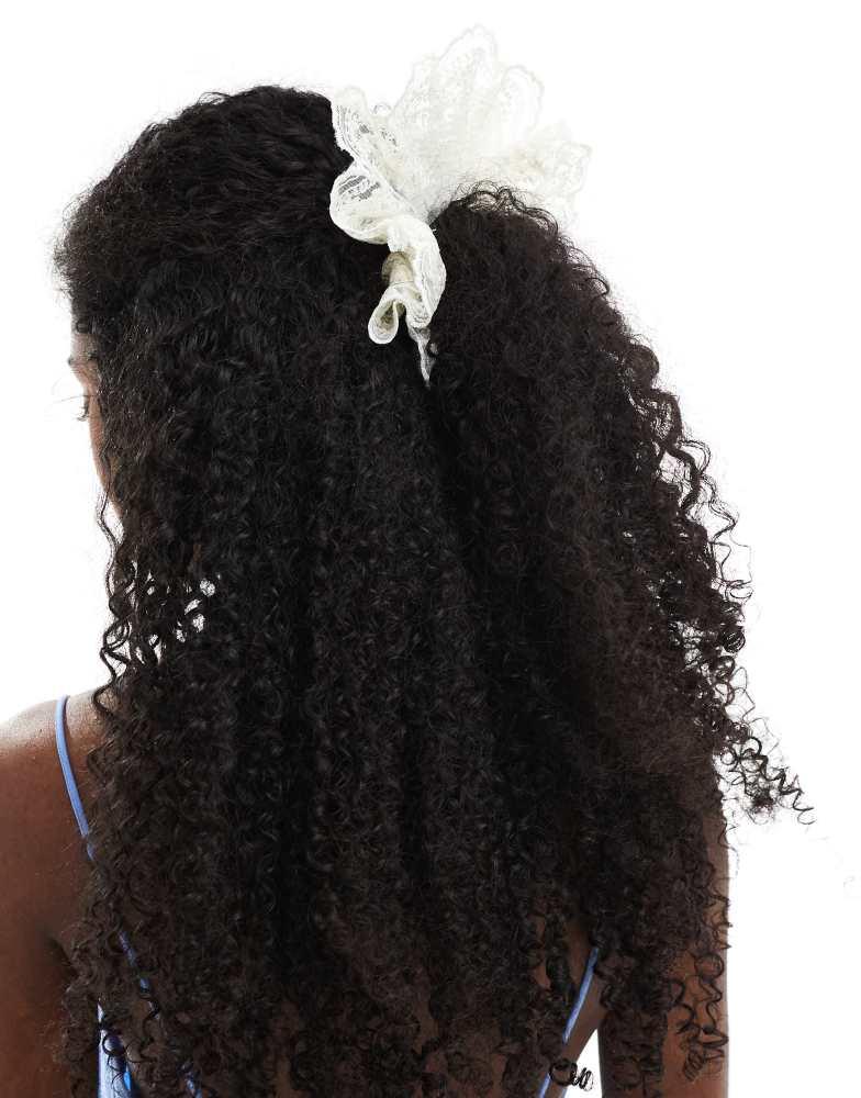 Monki Monki crochet lace scrunchie in off white