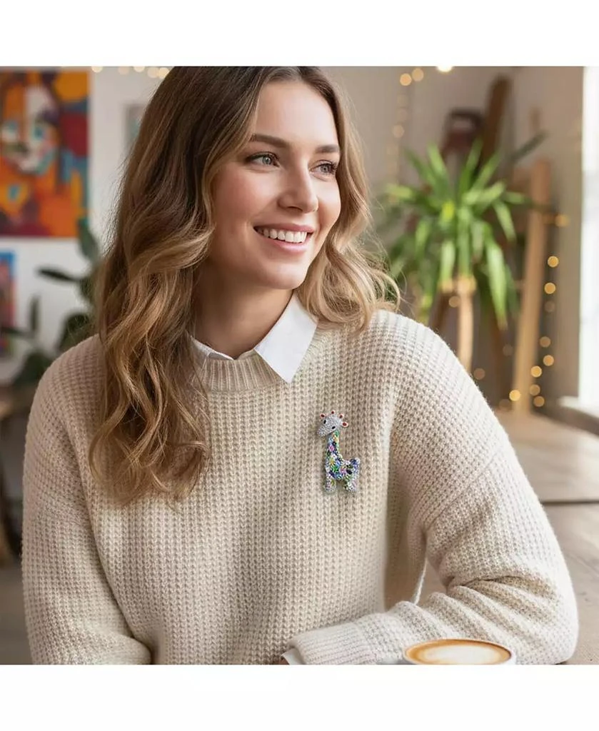 Bling Jewelry Giraffe Zoo Animal Brooch Pin CZ Colorful Pave Cubic Zirconia Silver Tone Rhodium Plated 3