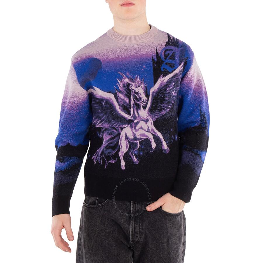 Aries Men's Purple Woolen Jumper Pegasus Print Sweater