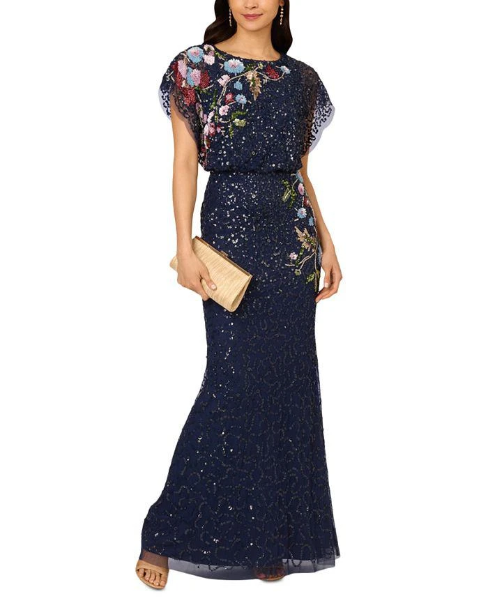 Adrianna Papell Beaded Mesh Mermaid Long Dress 3