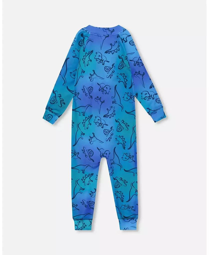 Deux par Deux Toddler Boys One-Piece Thermal Underwear Blue Gradient Dinosaur Print - Toddler|Child 3