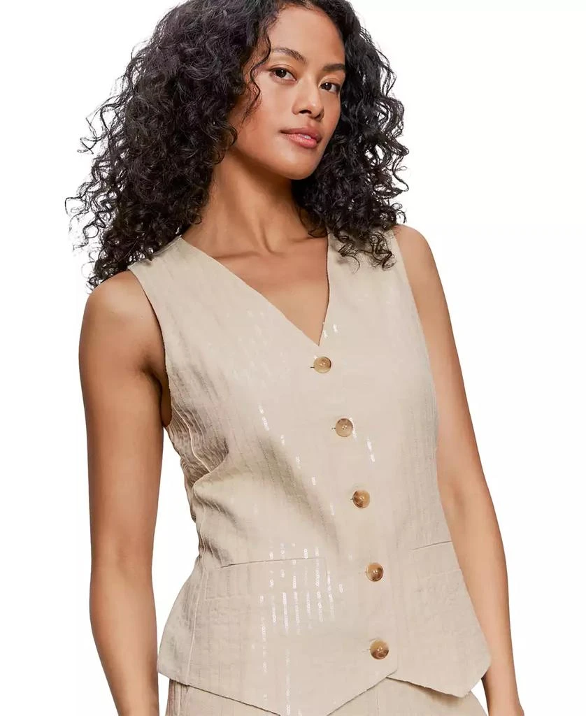 Sanctuary Women's Sequin Stripe Button-Front Vest 3
