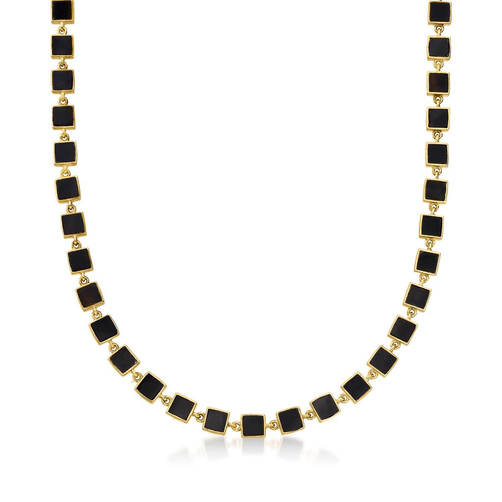 Ross-Simons Ross-Simons Black Onyx Station Necklace in 18kt Yellow Gold Over Sterling Silver