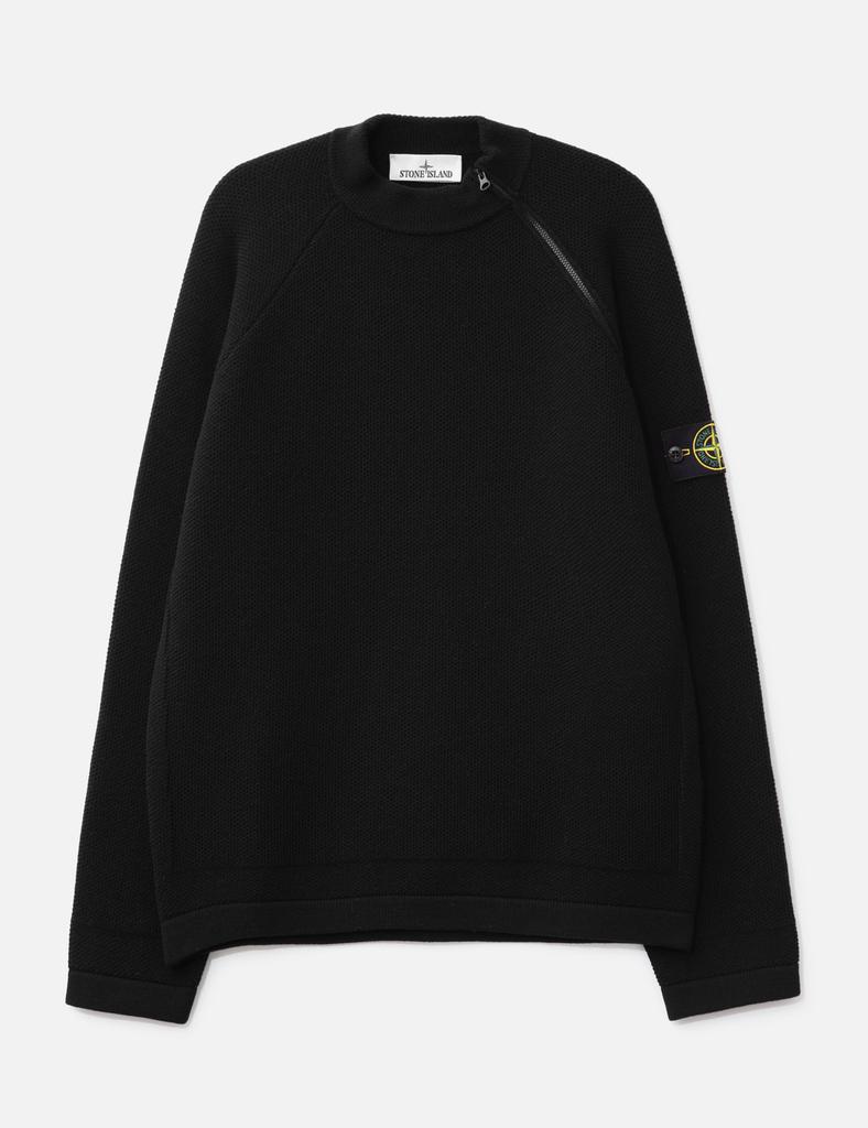 Stone Island Stretch RWSA Wool Mock Neck Jumper With Diagonal Zip