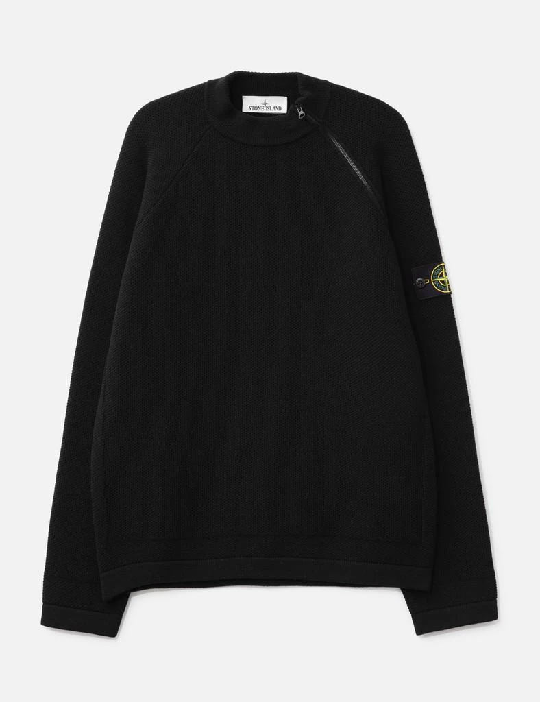 Stone Island Stretch RWSA Wool Mock Neck Jumper With Diagonal Zip 1