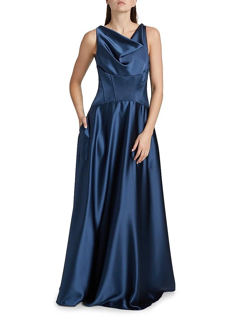 Amsale Satin Cowl Neck Gown 3