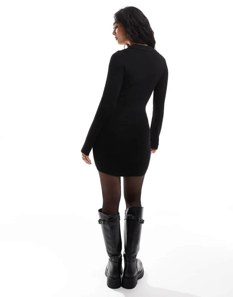 Bershka Bershka knitted polo mini dress in black 4