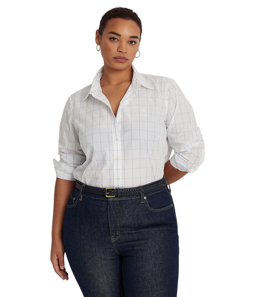 LAUREN Ralph Lauren Plus Size Windowpane Cotton Broadcloth Shirt