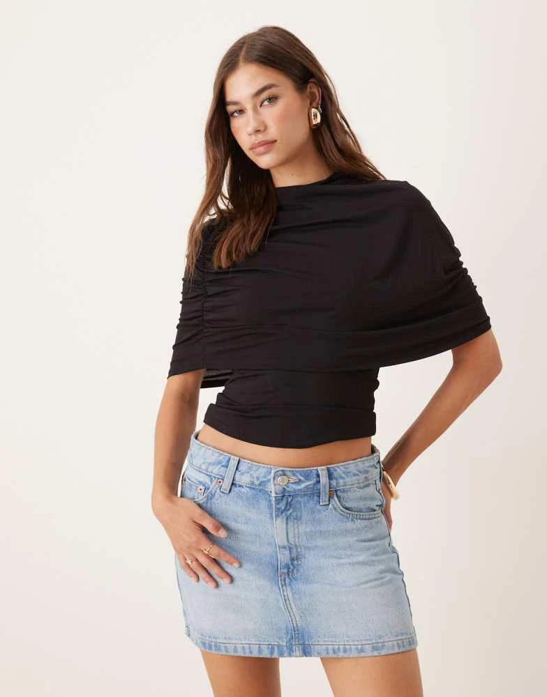 GINA TRICOT Gina Tricot short cape ruched top in black 1