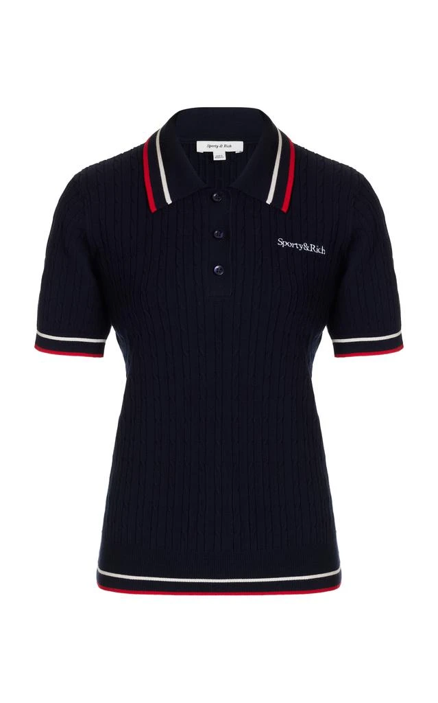 Sporty & Rich Sporty & Rich - Mila Pique Polo Shirt - Navy - L - Moda Operandi 1