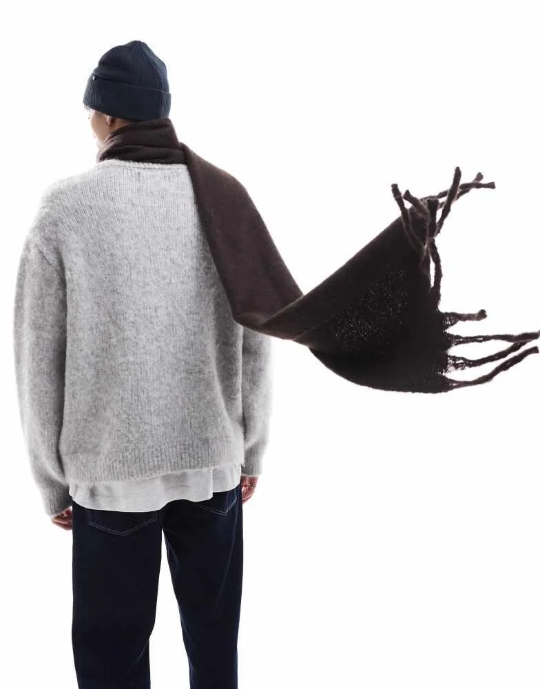 Jack & Jones Jack & Jones chunky fluffy scarf in chocolate brown 3