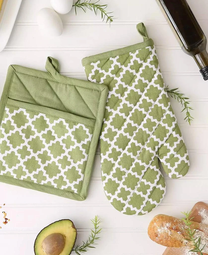 Design Imports Lattice Basics Collection Kitchen Essentials, Oven Mitt Potholder Set, Antique Green, 2, Piece 4