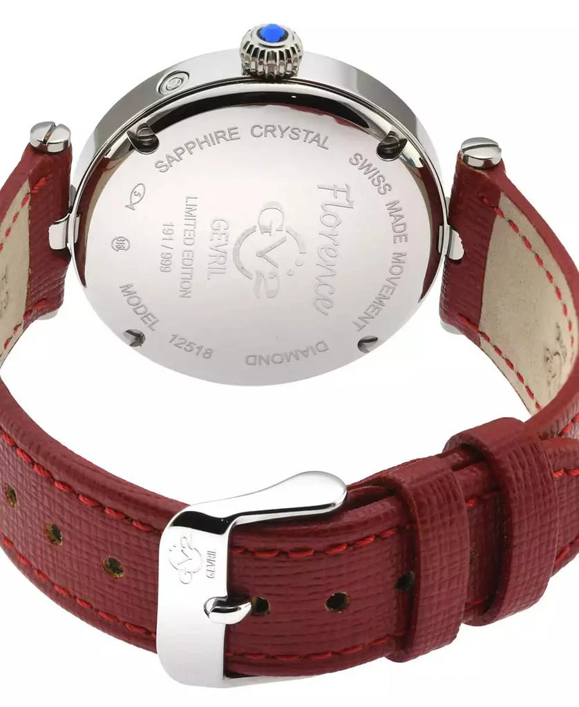 Gevril Women's Florence Swiss Quartz Diamond Accents Red Handmade Italian Leather Strap Watch 3
