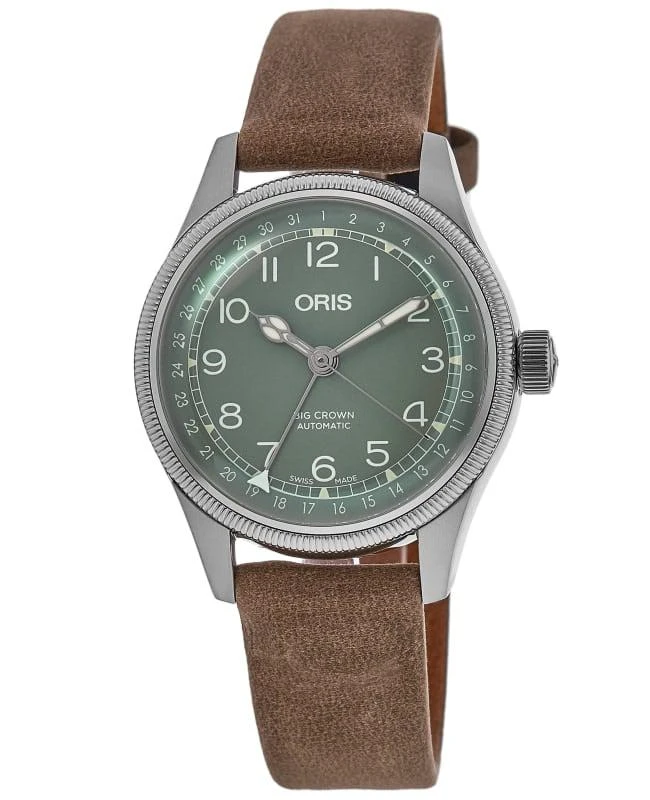 Oris Oris Big Crown Pointer Date Green Dial Brown Leather Strap Unisex Watch 01 754 7749 4067-07 5 17 68G 1