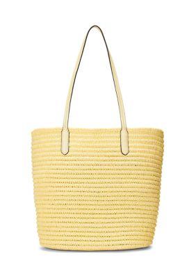 Ralph Lauren Ralph Lauren Leather Trim Straw Large Brie Tote Bag