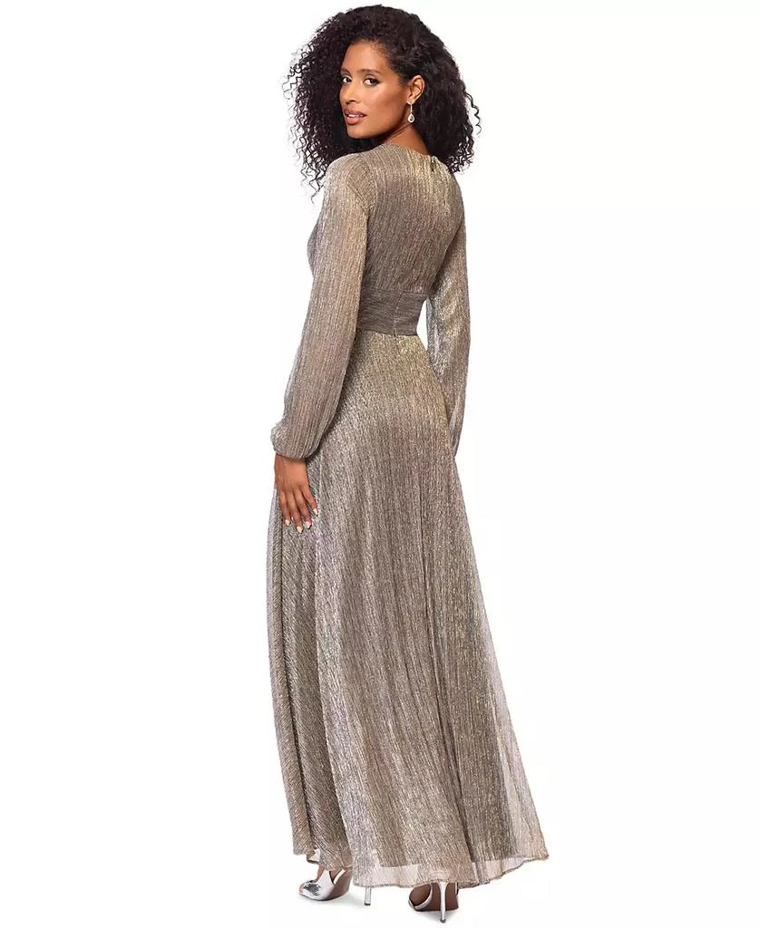 Betsy & Adam Women's Metallic V-Neck Long-Sleeve Gown 2