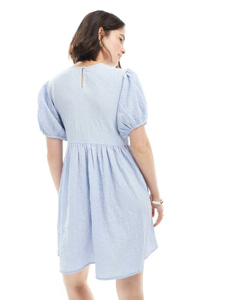 New Look New Look bow front mini dress in light blue 4