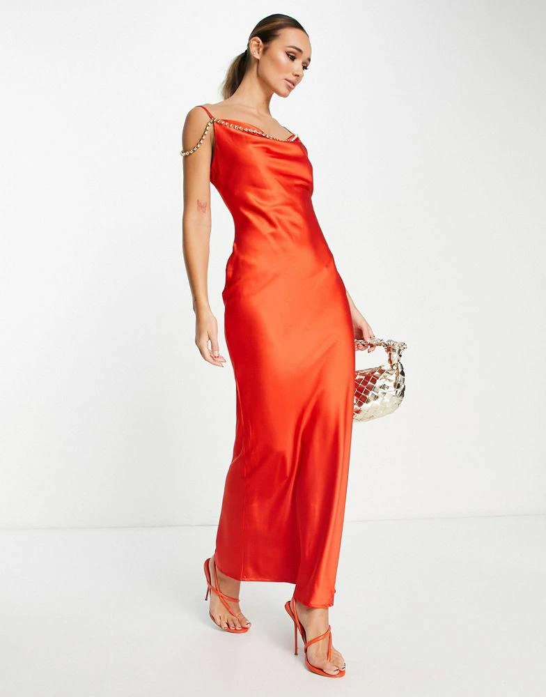 Rare Rare London embellished satin cami maxi dress in burnt orange 4