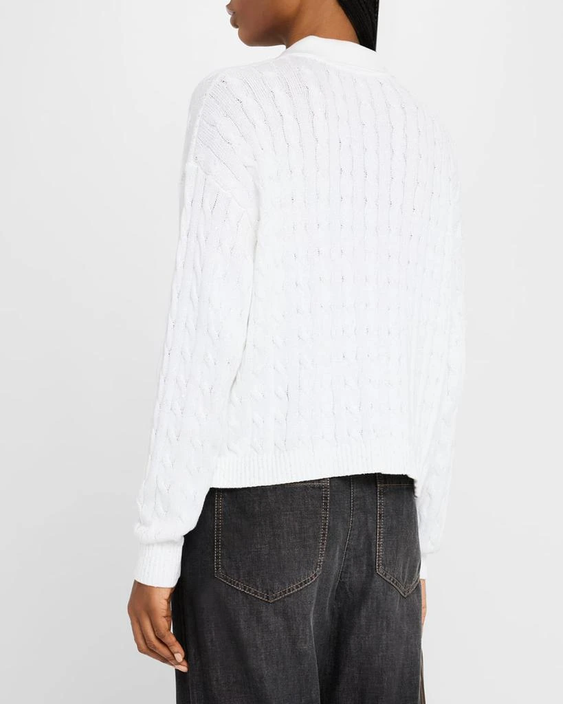 Brunello Cucinelli Micro Sequined Double Cable-Knit Polo Sweater 3