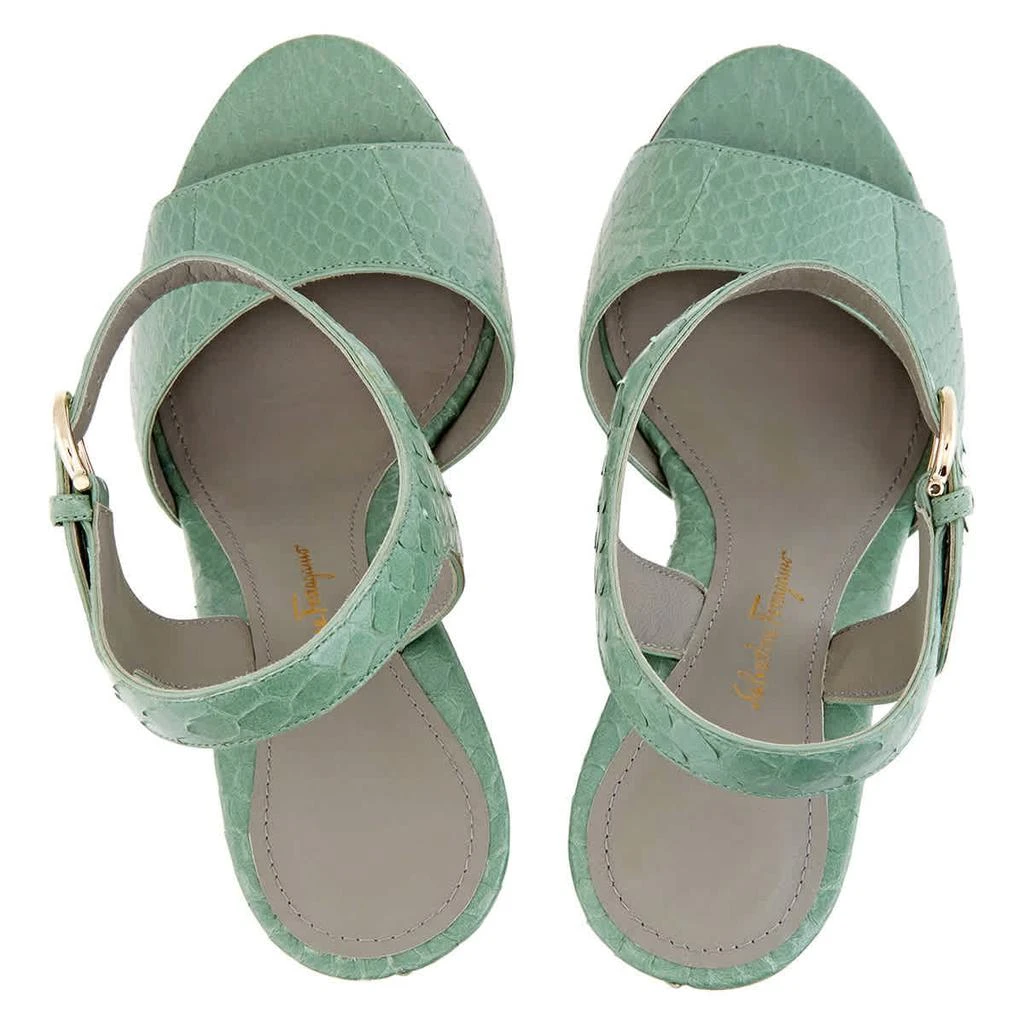 Salvatore Ferragamo Salvatore Ferragamo Ladies Sculpted Heel Leather Sandals In Green 3