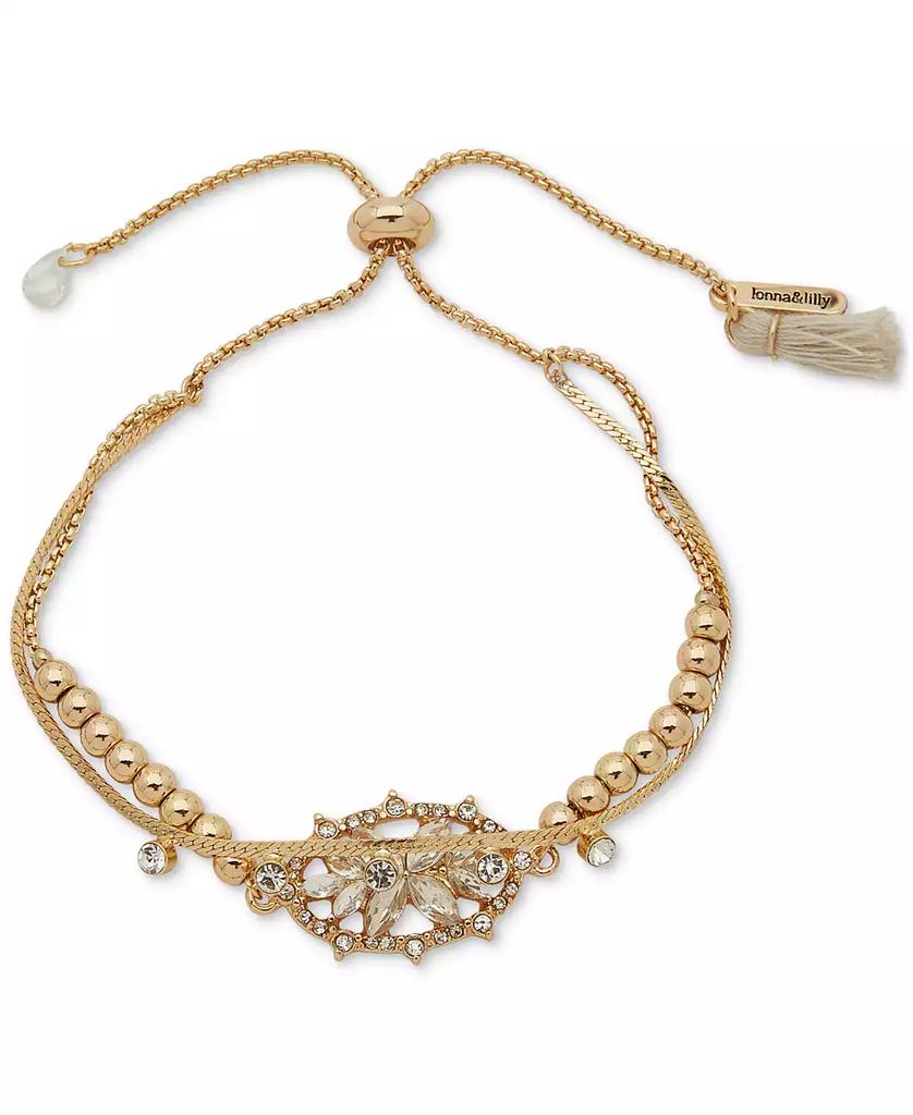 Lonna & Lilly Gold-Tone Crystal Snowflake Double Chain Slider Bracelet
