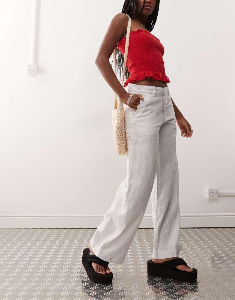 Weekday Weekday loose carpenter linen blend trousers in white
