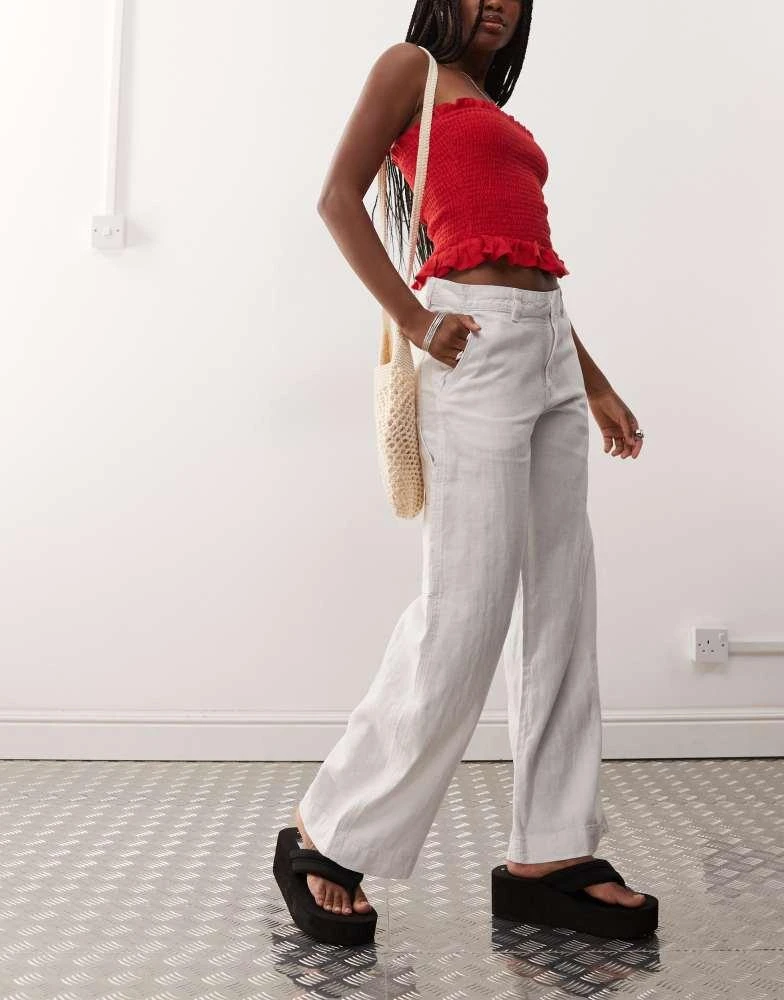 Weekday Weekday loose carpenter linen blend trousers in white 1