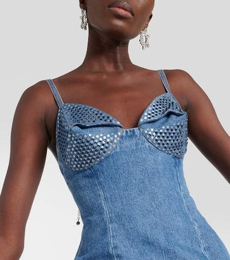 AREA Crystal-embellished denim minidress 4