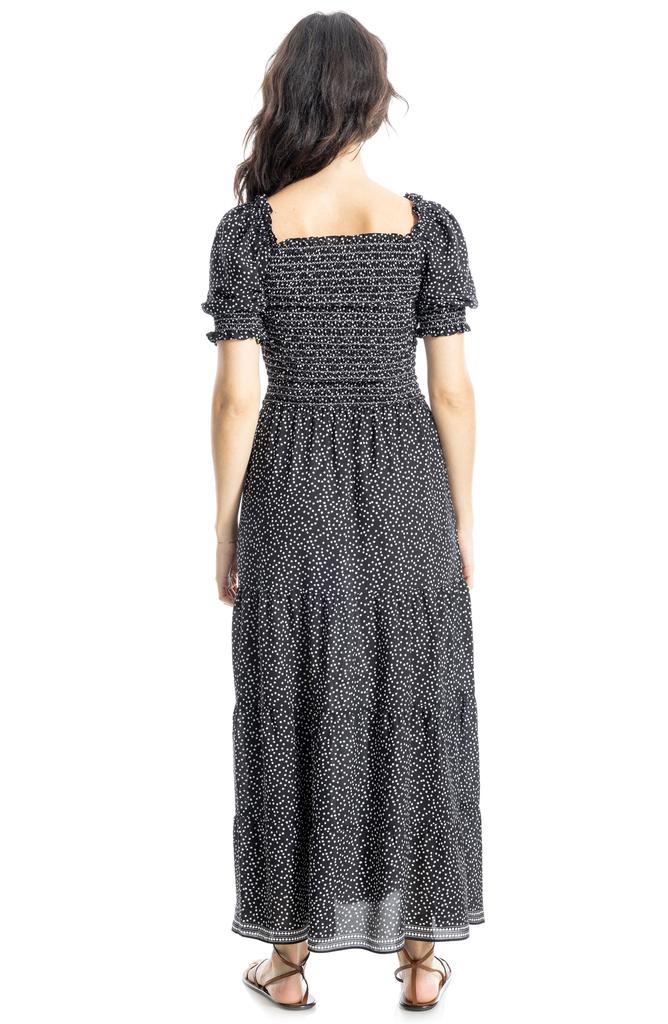 Max Studio Short Sleeve Smocked Tiered Maxi Dress